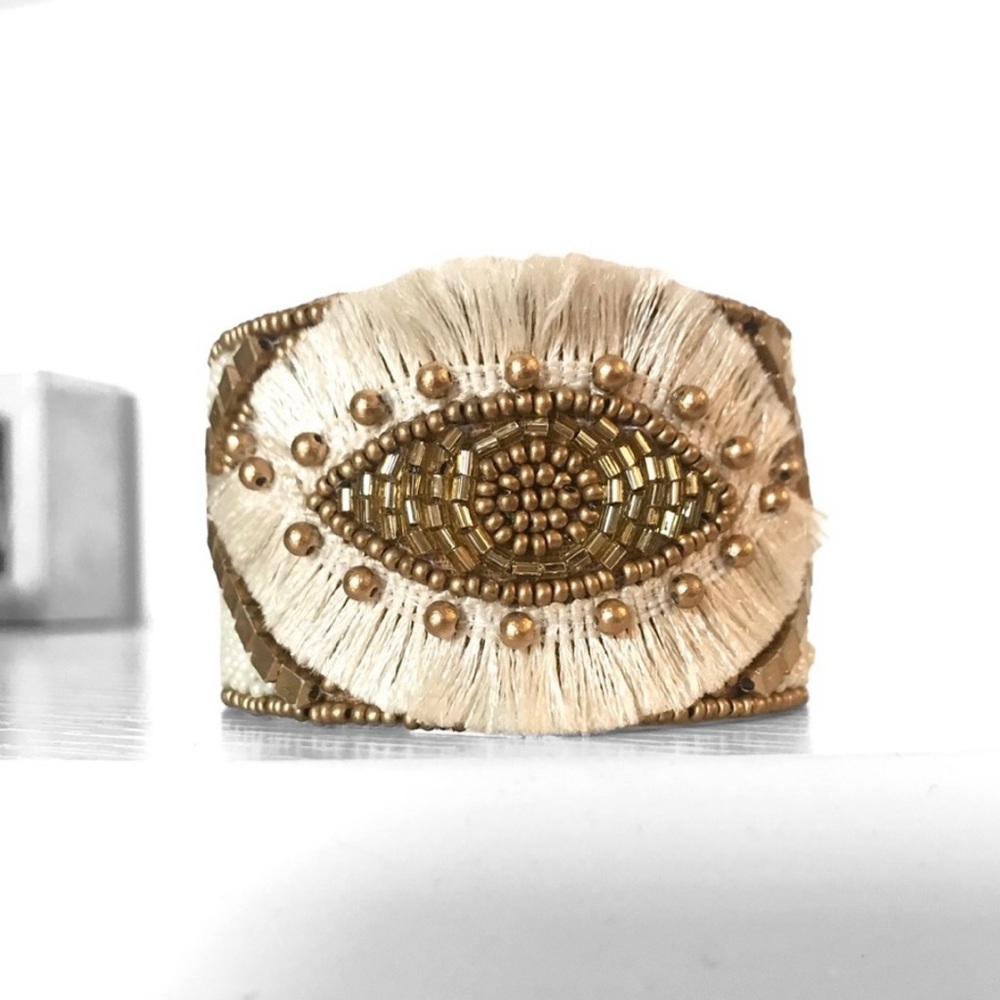 JWB7) New! Handmade Boho Beaded Tassel Natural Cuff Bracelet - Picture 3 of 7